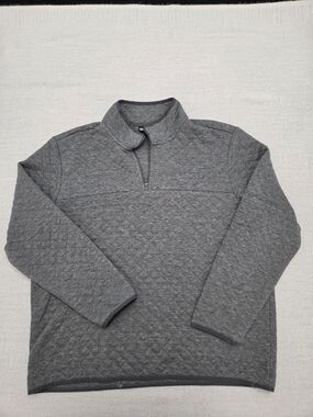 Eddie Bauer Heather Gray Quilted Mock-Neck Zip Pullover